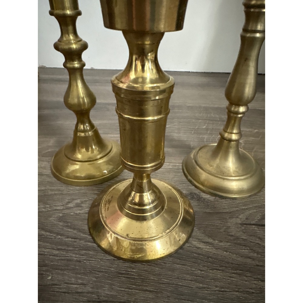 3 Vintage Solid‎ Brass Candlesticks Holders Ornate Elegant Taper Mid Century - Picture 3 of 5